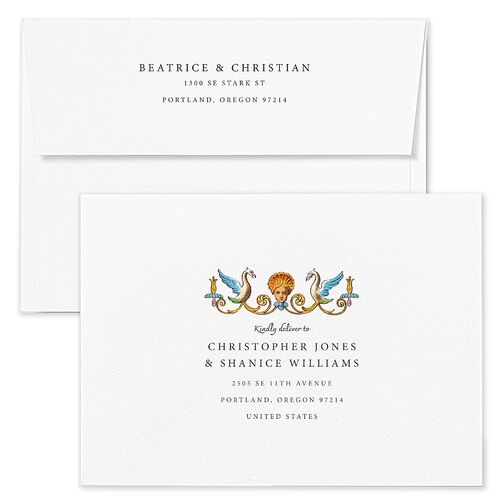 Medieval Renaissance Save The Date Card Envelopes Moss White Both Recipient and Return Addresses Signature Standard