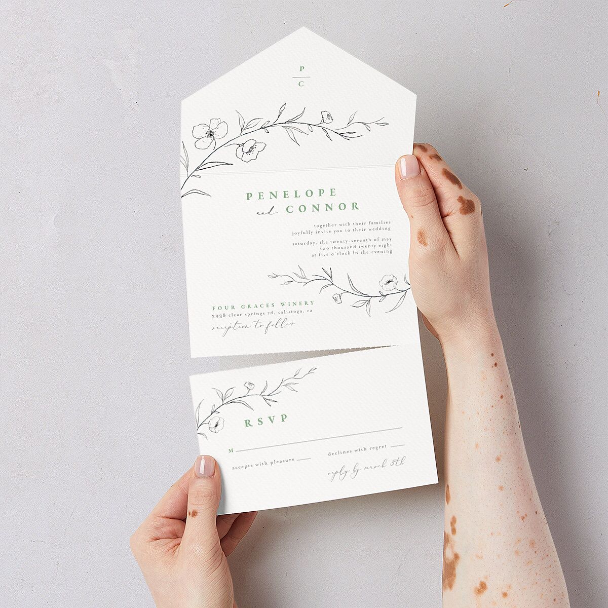 Graceful Botanical All-in-One Wedding Invitations — view 3