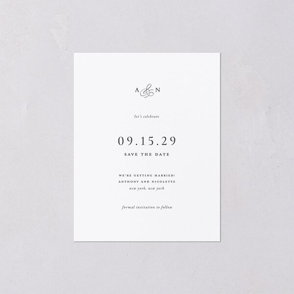 Elegant Photo Monogram Save the Date Petite Cards Pure White Signature smooth Blank Standard No