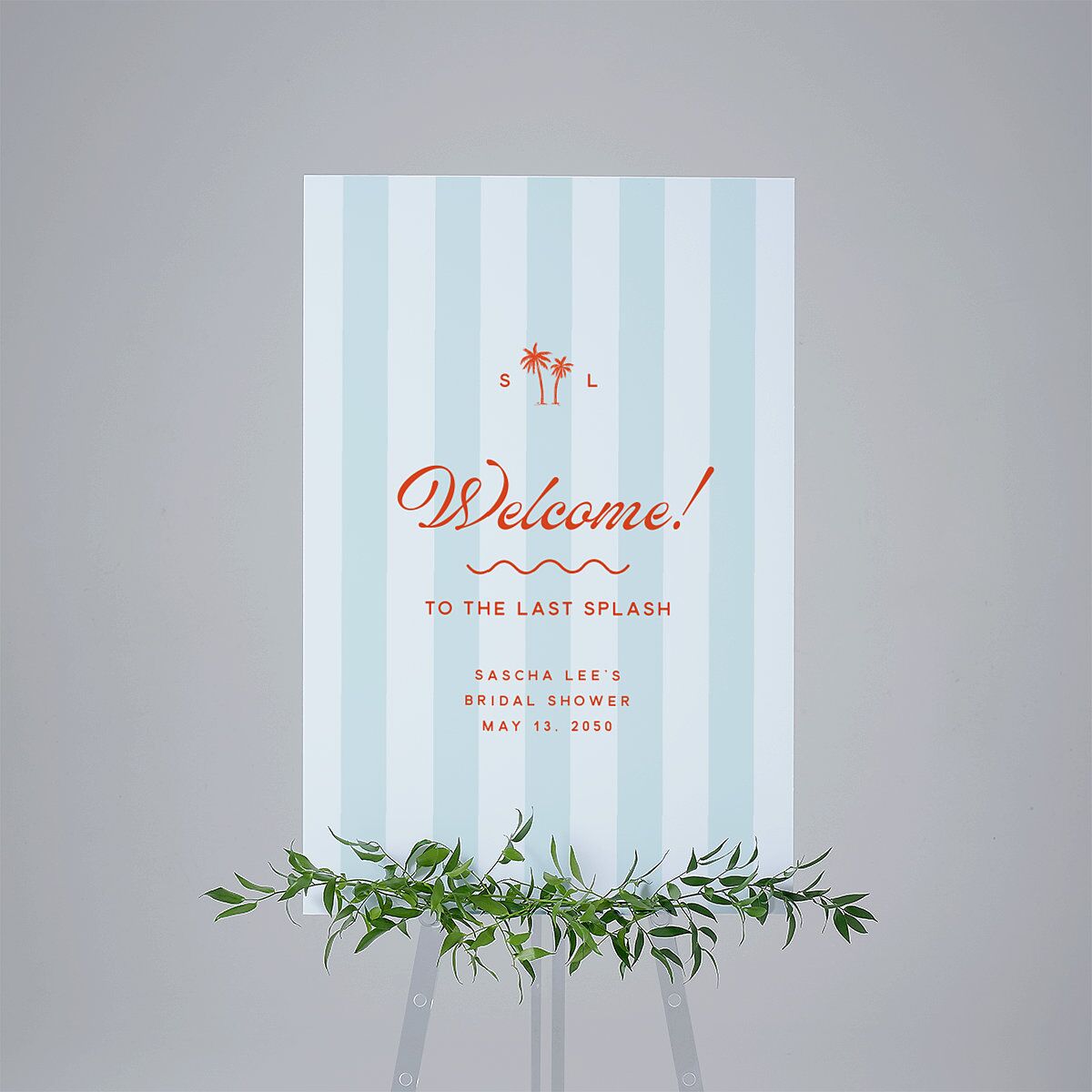 Cabana Stripes Bridal Shower Standard Welcome Sign Large Pastel Blue Standard Indoor Foam Core L Welcome