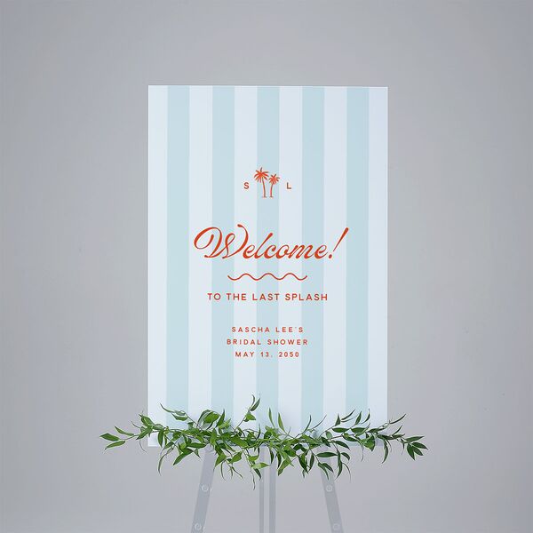 Cabana Stripes Bridal Shower Standard Welcome Sign Large Pastel Blue Standard Indoor Foam Core L Welcome