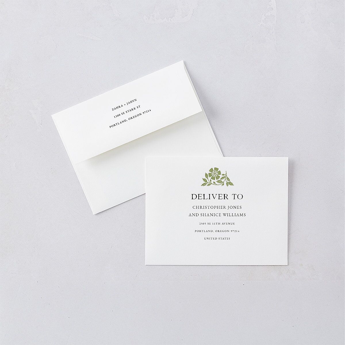 Block Print Thank You Card Envelopes White Meadow Both Recipient and Return Addresses Signature Standard