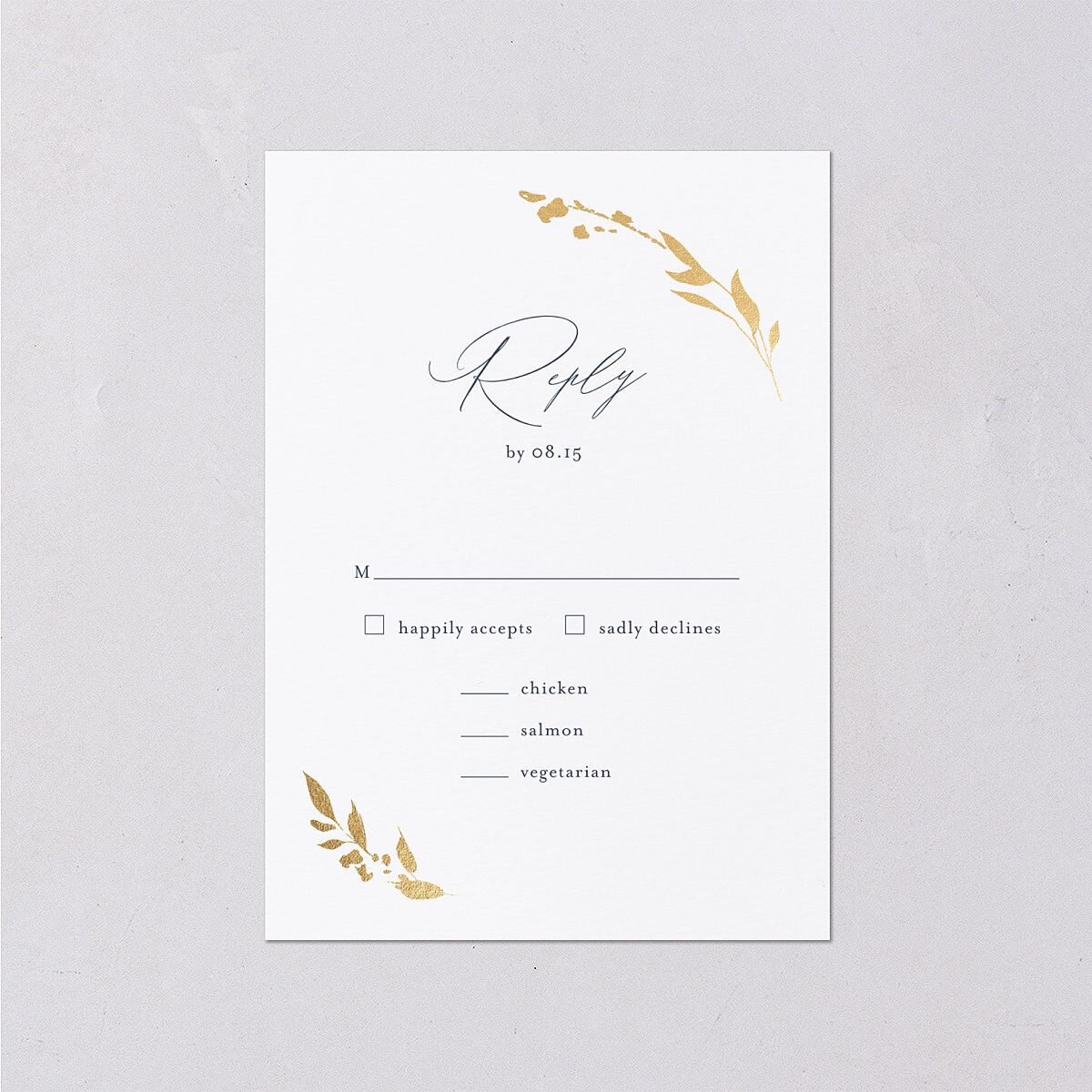 Stefana Crowns Wedding Response Cards Gold Moody Blue Signature Standard
