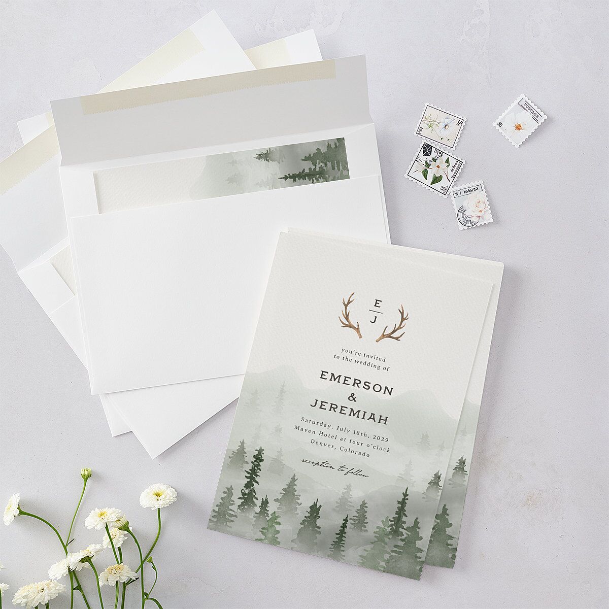 Antler Monogram Mountain Wedding Invitations Forest Signature Blank No Standard