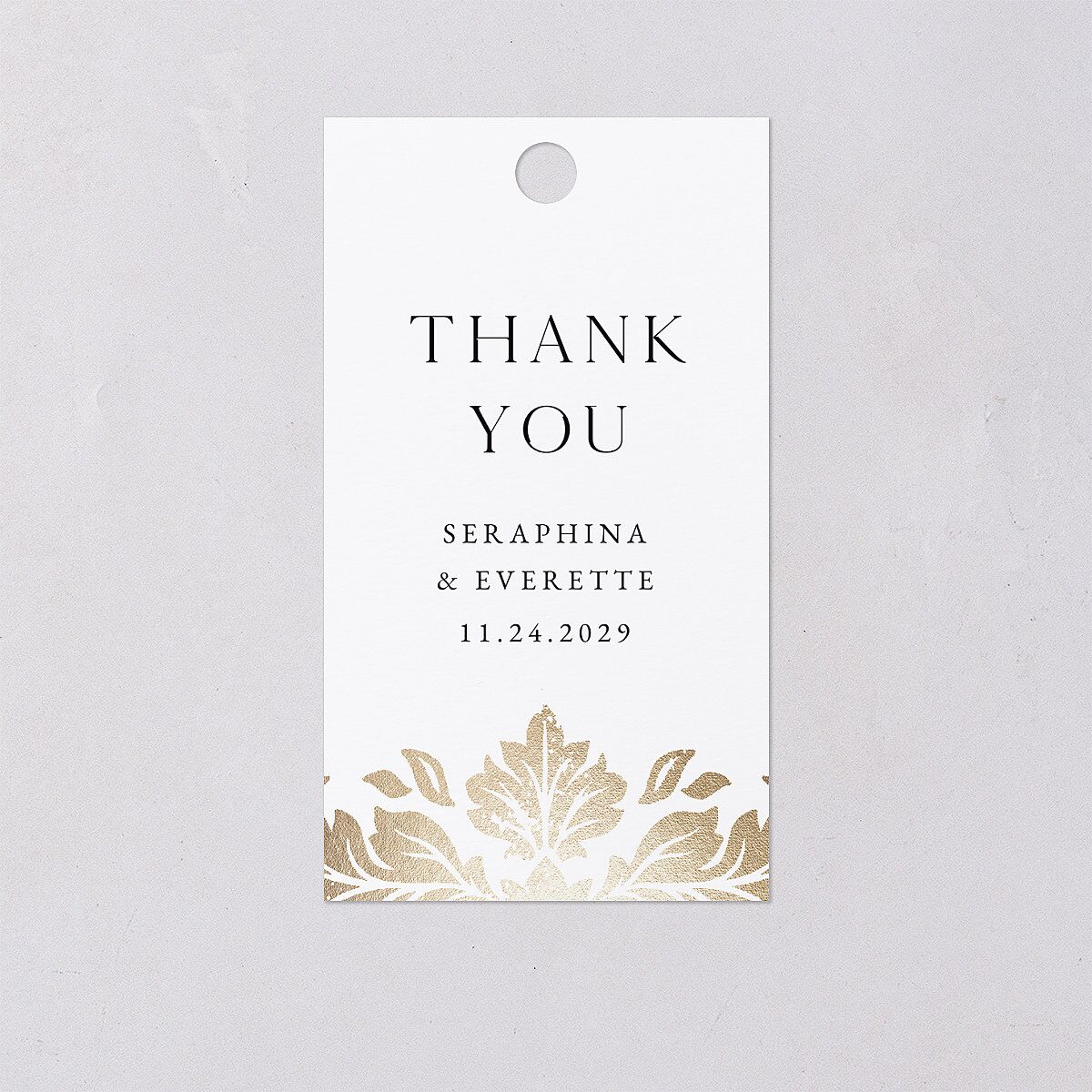 Elegant Damask Favor Gift Tags Gold Pure White Signature