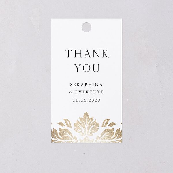 Elegant Damask Favor Gift Tags Gold Pure White Signature