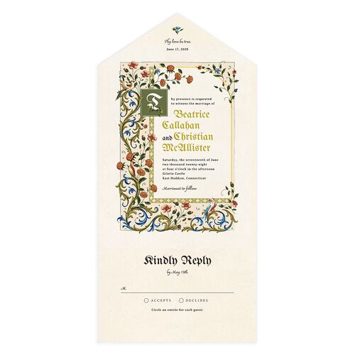 Medieval Renaissance All-in-One Wedding Invitations Moss Signature Light Both Recipient and Return Addresses No