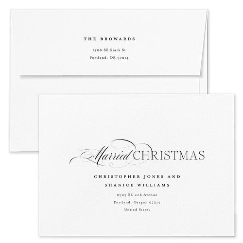 Meet the Newlyweds Holiday Card Envelopes White Sand Both Recipient and Return Addresses Standard Signature
