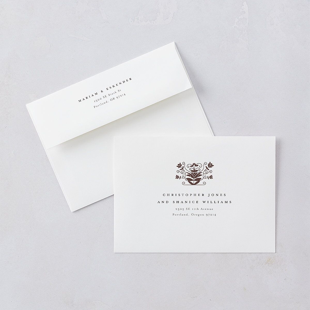 Medieval Elegance Rehearsal Dinner Invitation Envelopes White Standard Regency Both Recipient and Return Addresses Signature