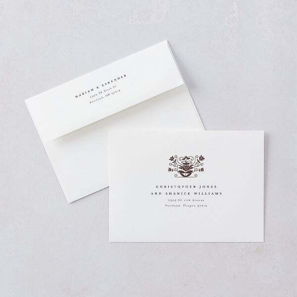 Medieval Elegance Rehearsal Dinner Invitation Envelopes White Standard Regency Both Recipient and Return Addresses Signature