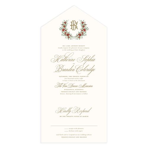 Luxury Floral Monogram All-in-One Wedding Invitations Maroon Signature Light Both Recipient and Return Addresses No
