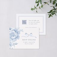 Vintage French Floral Toile QR Code RSVP Cards Dusty Blue Signature Standard