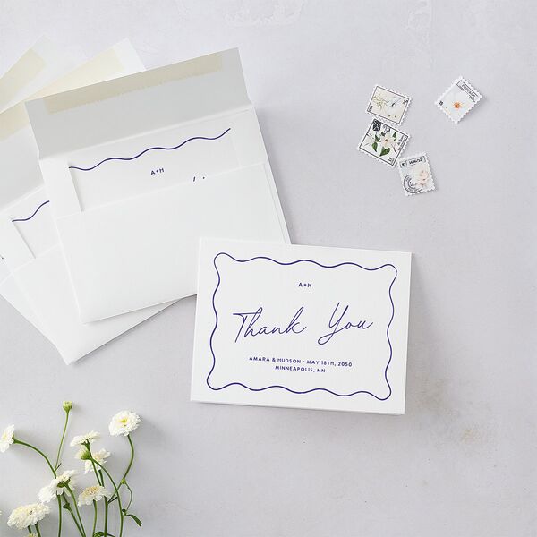 Hand Drawn Wavy Border Thank You Cards Sapphire