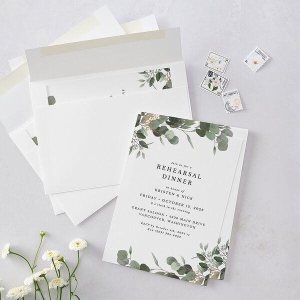 Eucalyptus Frame Rehearsal Dinner Invitations Pure White Signature Blank Standard