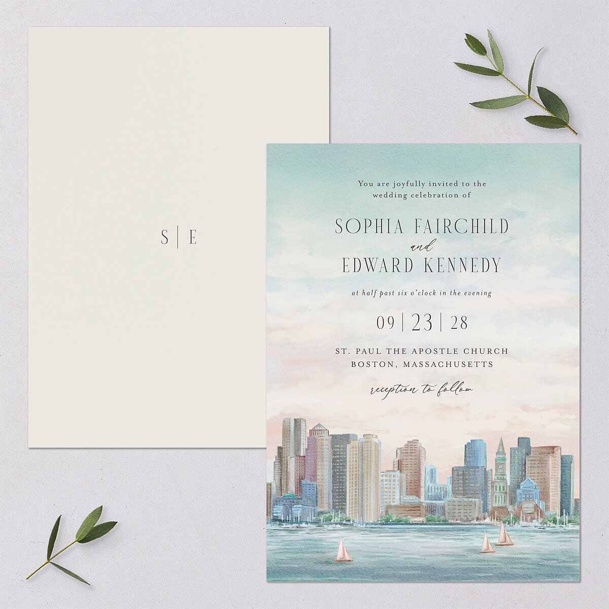 Boston Skyline Wedding Invitations Champagne Signature Blank No Standard