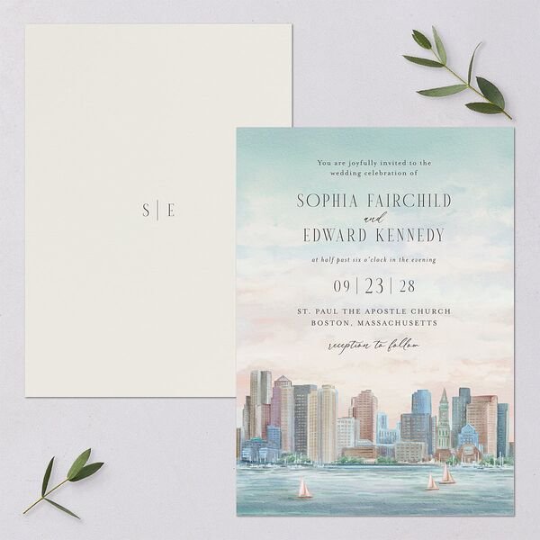 Boston Skyline Wedding Invitations Champagne Signature Blank No Standard