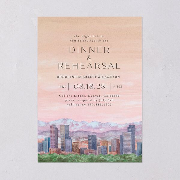 Scenic Denver Colorado Rehearsal Dinner Invitations Peach Pink Signature Blank