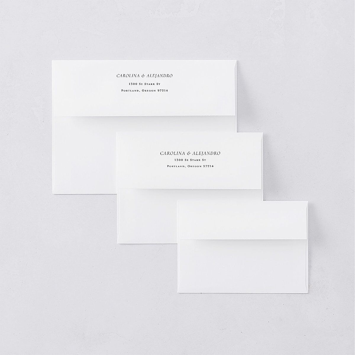 Nuestra Boda Save The Date Card Envelopes White Charcoal Both Recipient and Return Addresses Signature Standard