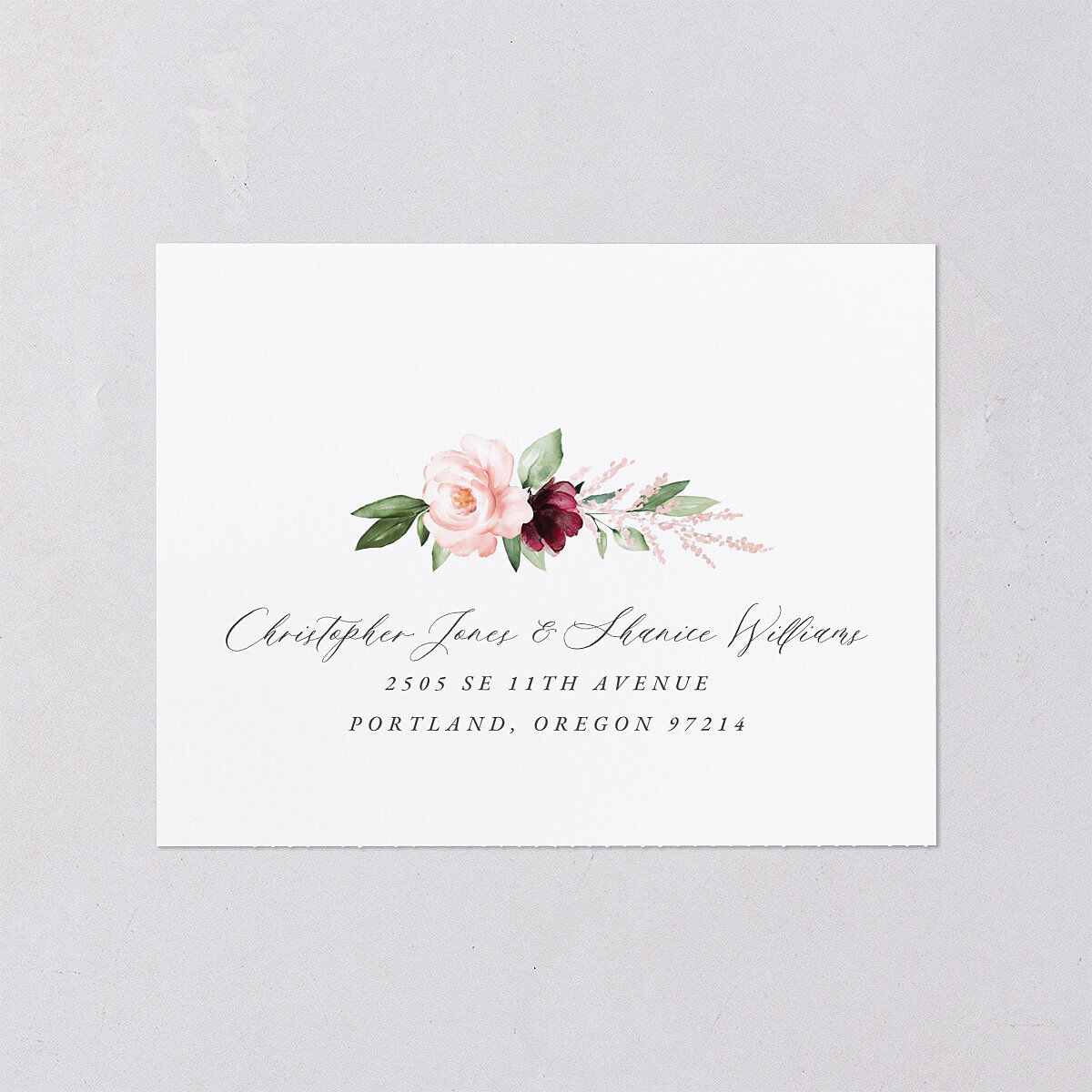 Beloved Floral All-in-One Wedding Invitations Dark Berry Signature Light Both Recipient and Return Addresses No