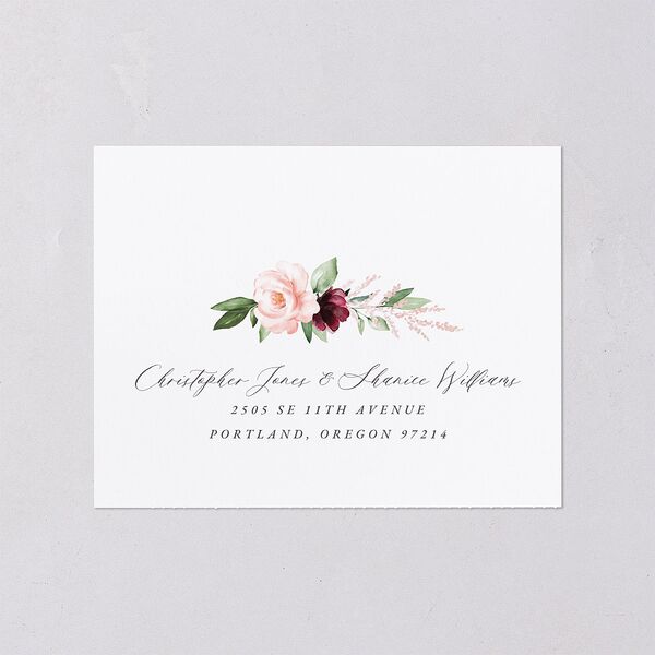 Beloved Floral All-in-One Wedding Invitations Dark Berry Signature Light Both Recipient and Return Addresses No