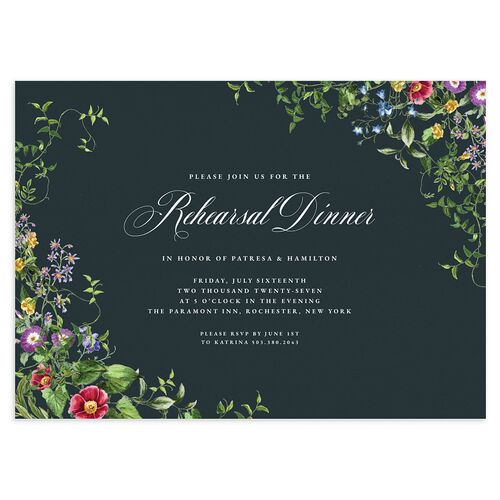 Opulent Garden Rehearsal Dinner Invitations Dark Emerald Signature Blank Standard