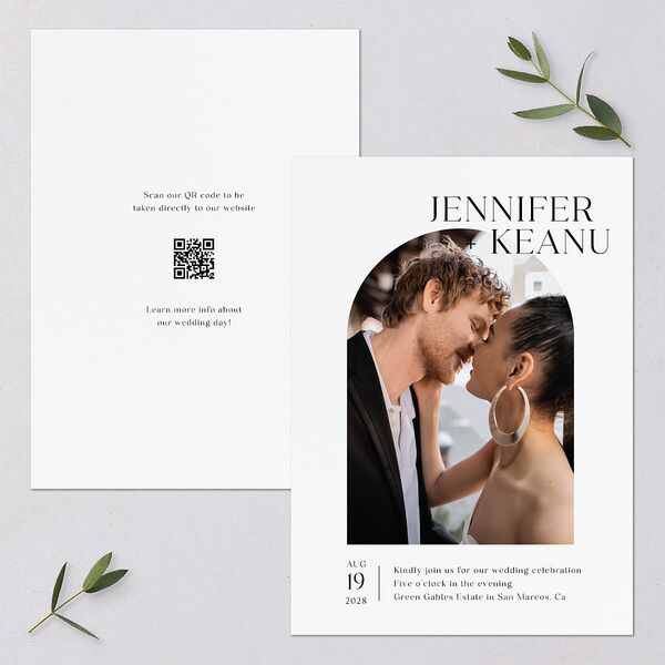 Modern Arch Photo Wedding Invitations Pure White No Signature Blank Standard