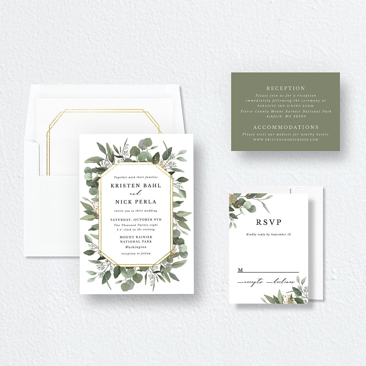 Eucalyptus Frame Wedding Invitations Pure White Signature No Standard