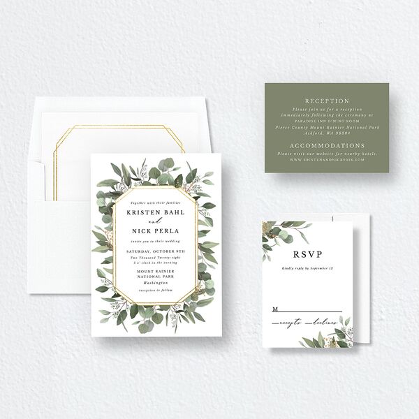 Eucalyptus Frame Wedding Invitations Pure White Signature No Standard