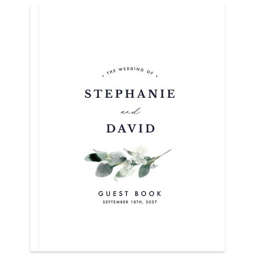 Elegant Greenery Guest Book Navy