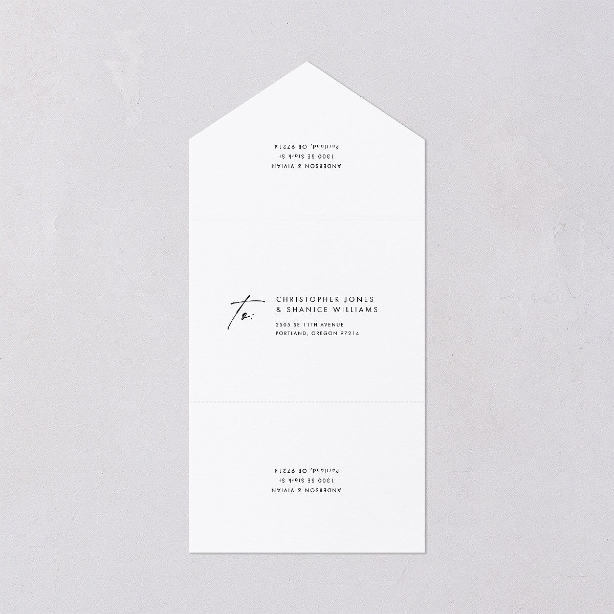 Simply Script All-in-One Wedding Invitations Pure White Signature Light Both Recipient and Return Addresses No
