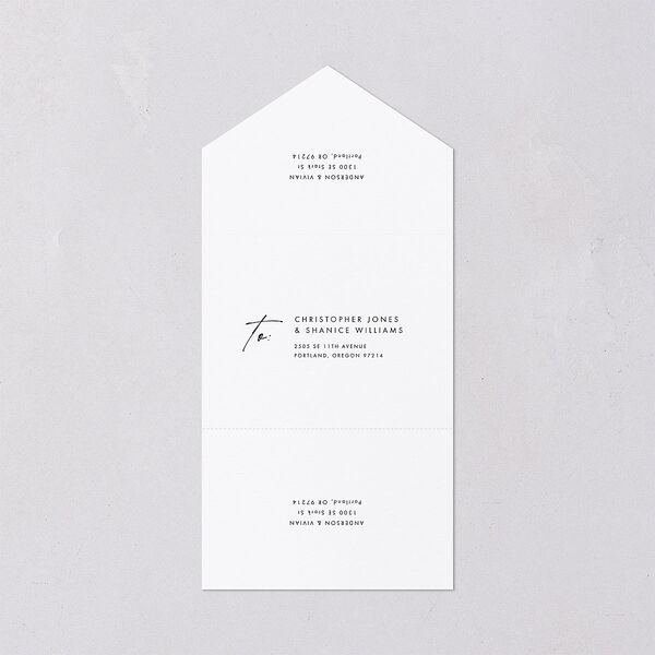 Simply Script All-in-One Wedding Invitations Pure White Signature Light Both Recipient and Return Addresses No