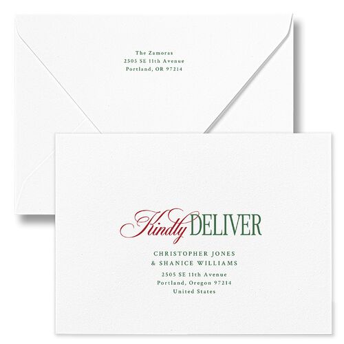 Married Christmas Calligraphy Holiday Card Euro Envelopes White Hunter Green Both Recipient and Return Addresses Luxe Signature