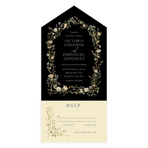 Wildflower Border All-in-One Wedding Invitations Midnight Signature Light Both Recipient and Return Addresses No