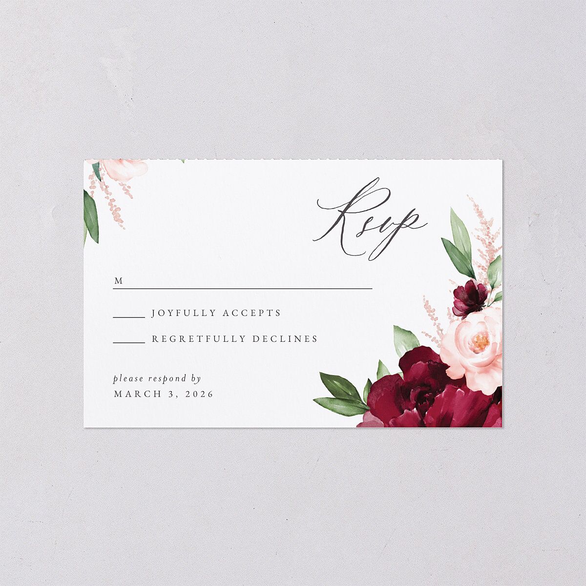 Beloved Floral All-in-One Wedding Invitations Dark Berry Signature Light Both Recipient and Return Addresses No