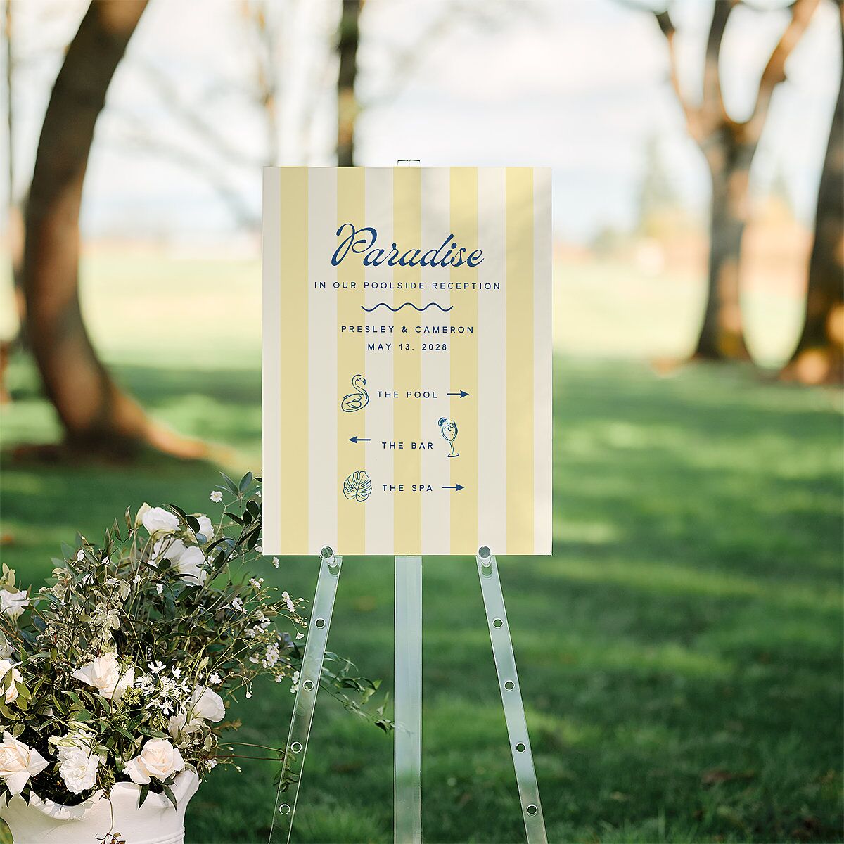 Cabana Stripes Standard Direction Sign Medium Lemon Standard Indoor Foam Core M Direction
