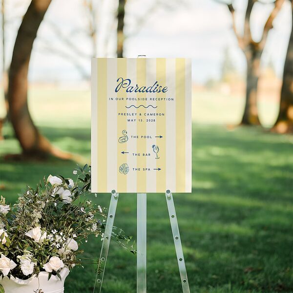 Cabana Stripes Standard Direction Sign Medium Lemon Standard Indoor Foam Core M Direction