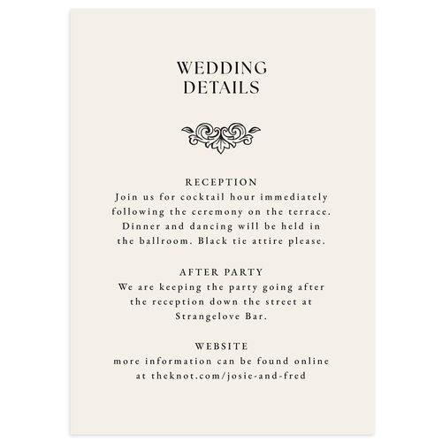 Black Tie Crest Wedding Event Detail Cards Champagne Signature Standard