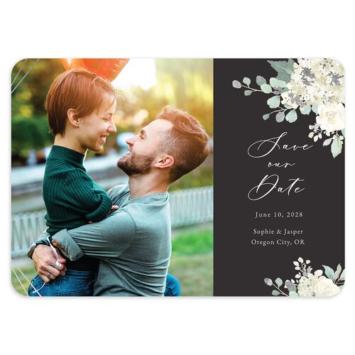 Gilded Hydrangea Save the Date Cards Silver Charcoal Signature smooth Blank No Rounded