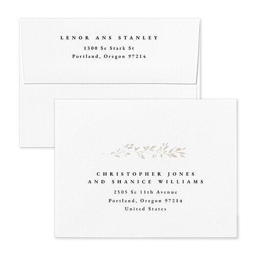Foliage Accent Save the Date Petite Card Envelopes Pure White Terracotta Return Address Signature Standard
