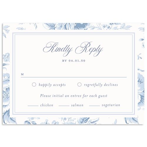 Vintage French Floral Toile Wedding Response Cards Dusty Blue Signature Standard