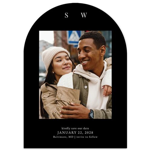 Classic Line Foil Save the Date Cards Midnight Rose Gold Signature smooth Blank No Arch