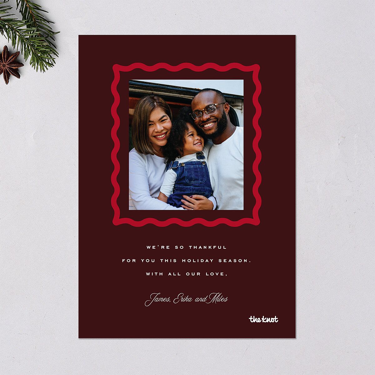 Most Wonderful Greeting Holiday Cards Maroon Signature Blank Standard