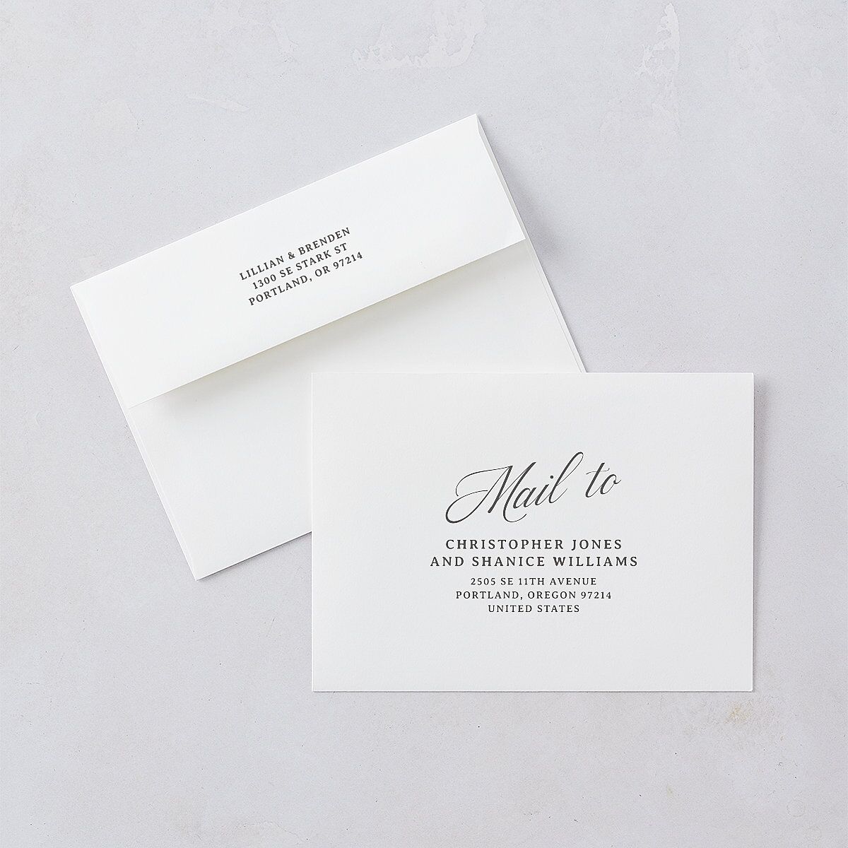 Technicolor Calligraphy Photo Save The Date Card Envelopes White Pure White Both Recipient and Return Addresses Signature Standard