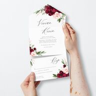 Beloved Floral All-in-One Wedding Invitations Dark Berry Signature Light Both Recipient and Return Addresses No