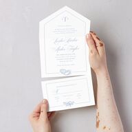 Coastal Oysters and Anchors All-in-One Wedding Invitations Sea Blue Signature Light Both Recipient and Return Addresses No