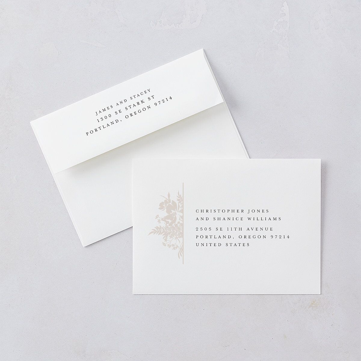 Glistening Garden Rehearsal Dinner Invitation Envelopes White Linen Both Recipient and Return Addresses Signature Standard