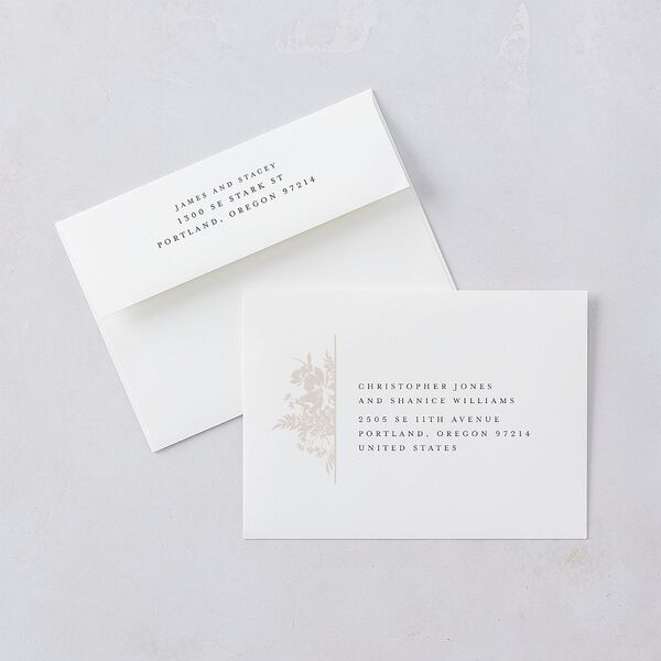 Glistening Garden Rehearsal Dinner Invitation Envelopes White Linen Both Recipient and Return Addresses Signature Standard