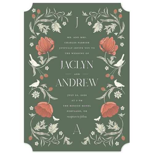 Crafted Garden Wedding Invitations Deep Olive Signature Blank No Ticket