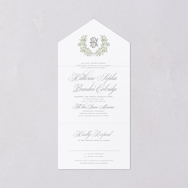 Luxury Floral Monogram All-in-One Wedding Invitations Cotton Signature Light Both Recipient and Return Addresses No