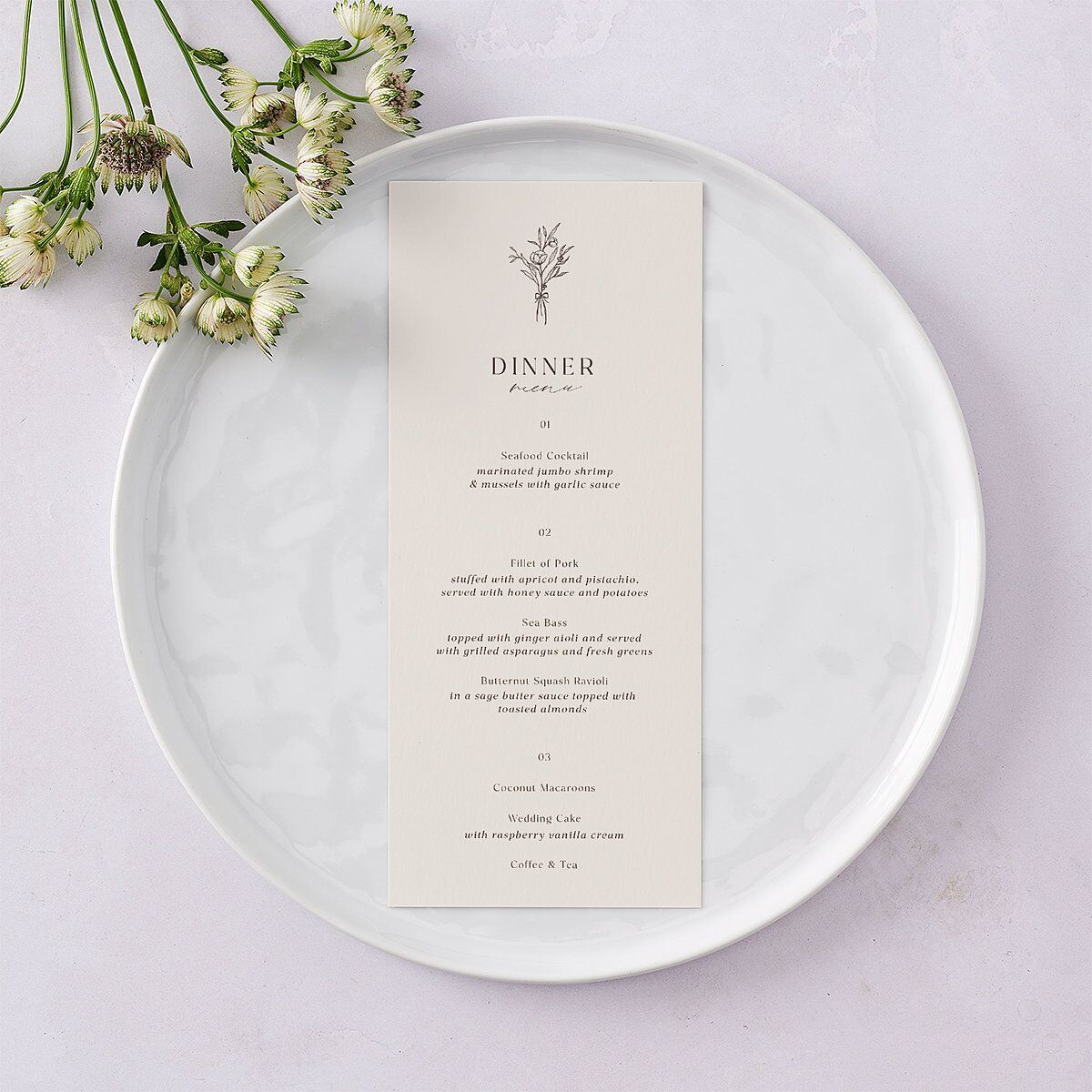 Simple Boho Flowers Menus Champagne Signature